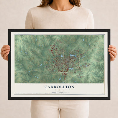 Carrollton, Georgia map print, 12" x 18" W/ Black Ayous Wood Frame mockup