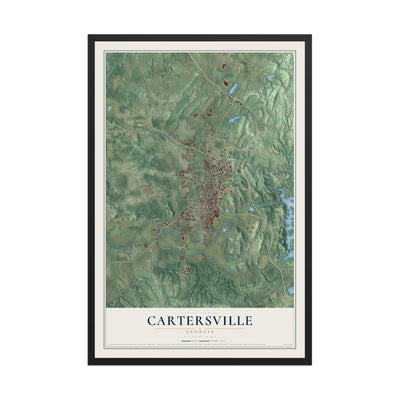Cartersville, Georgia map print, 12" x 18" W/ Black Ayous Wood Frame mockup