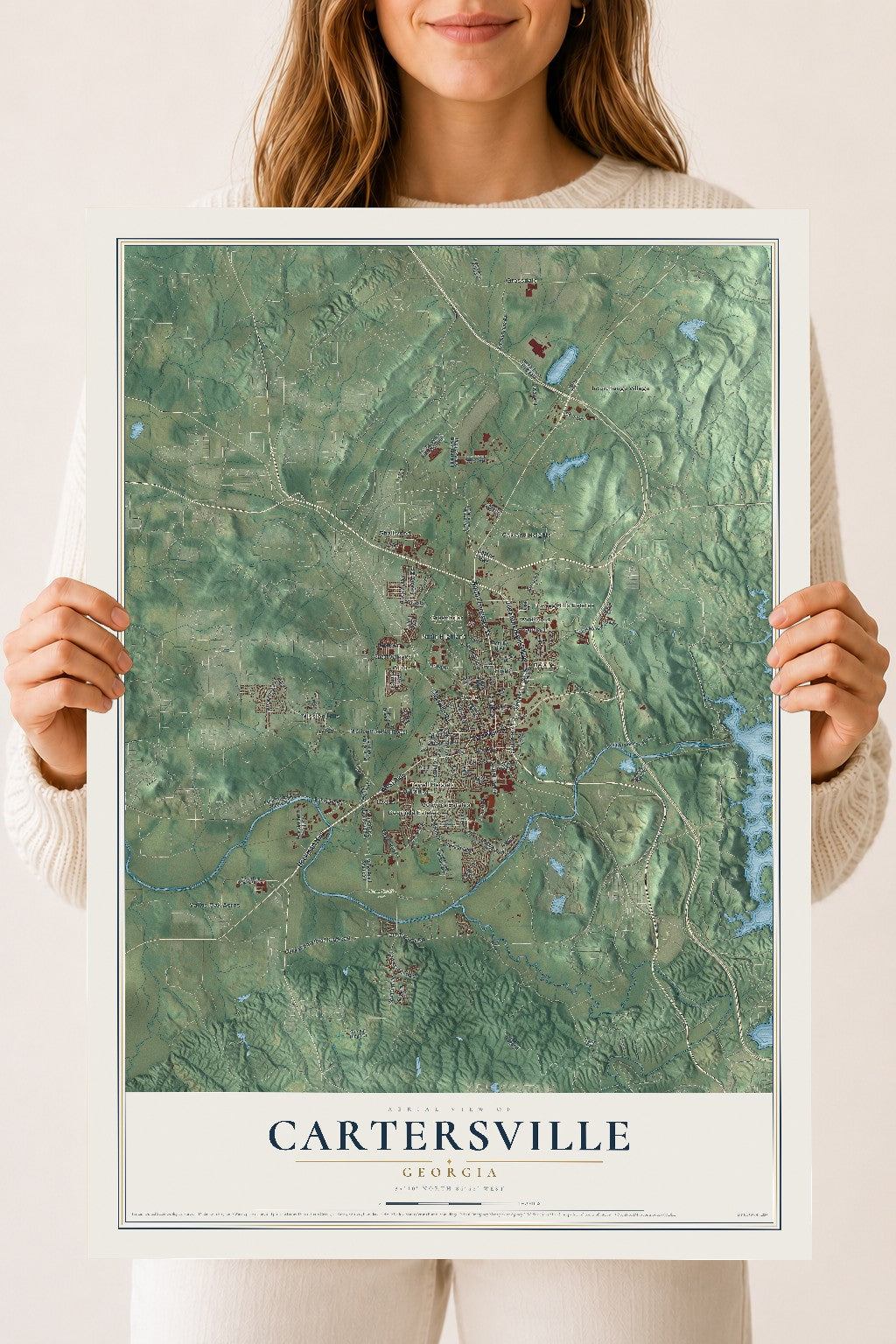 Cartersville, Georgia map print, 18" x 24" Archival Matte Print mockup