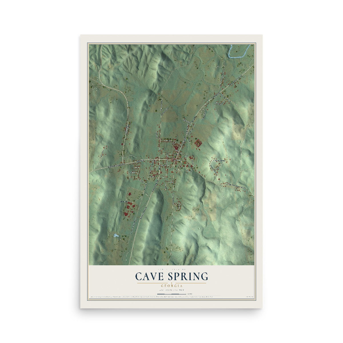 Cave Spring, Georgia map print, 12" x 18" Archival Matte Print mockup