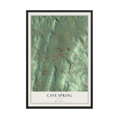 Cave Spring, Georgia map print, 12" x 18" W/ Black Ayous Wood Frame mockup