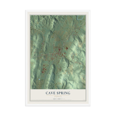 Cave Spring, Georgia map print, 12" x 18" W/ White Ayous Wood Frame mockup