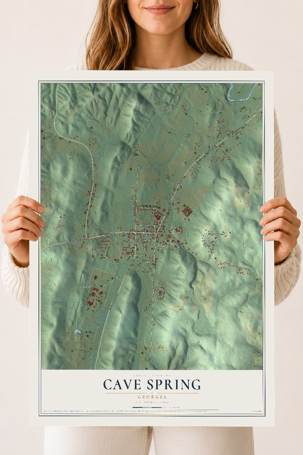 Cave Spring, Georgia map print, 18" x 24" Archival Matte Print mockup