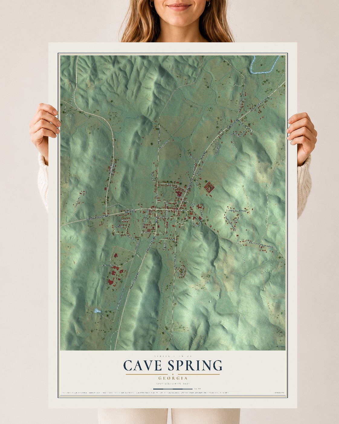 Cave Spring, Georgia map print, 24" x 36" Archival Matte Print mockup
