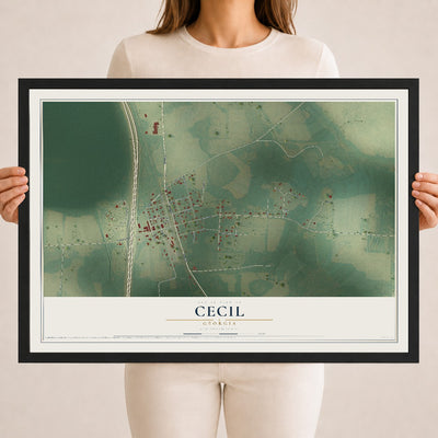 Cecil, Georgia map print, 18" x 24" W/ Black Ayous Wood Frame mockup