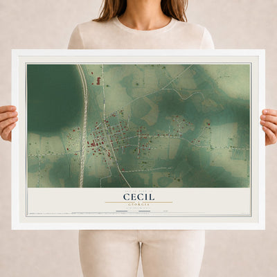 Cecil, Georgia map print, 18" x 24" W/ White Ayous Wood Frame mockup