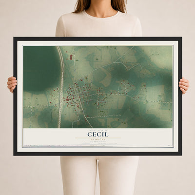 Cecil, Georgia map print, 24" x 36" W/ Black Ayous Wood Frame mockup