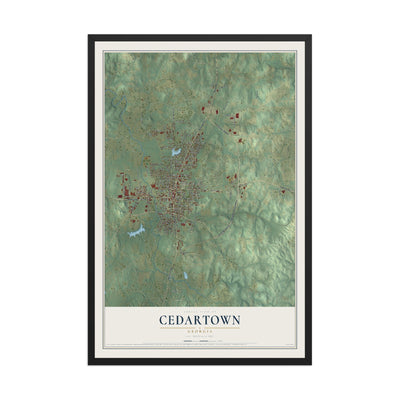 Cedartown, Georgia map print, 12" x 18" W/ Black Ayous Wood Frame mockup