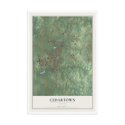 Cedartown, Georgia map print, 12" x 18" W/ White Ayous Wood Frame mockup