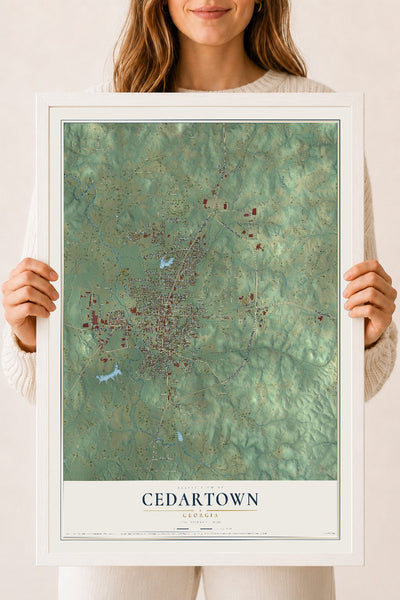 Cedartown, Georgia map print, 18" x 24" W/ White Ayous Wood Frame mockup