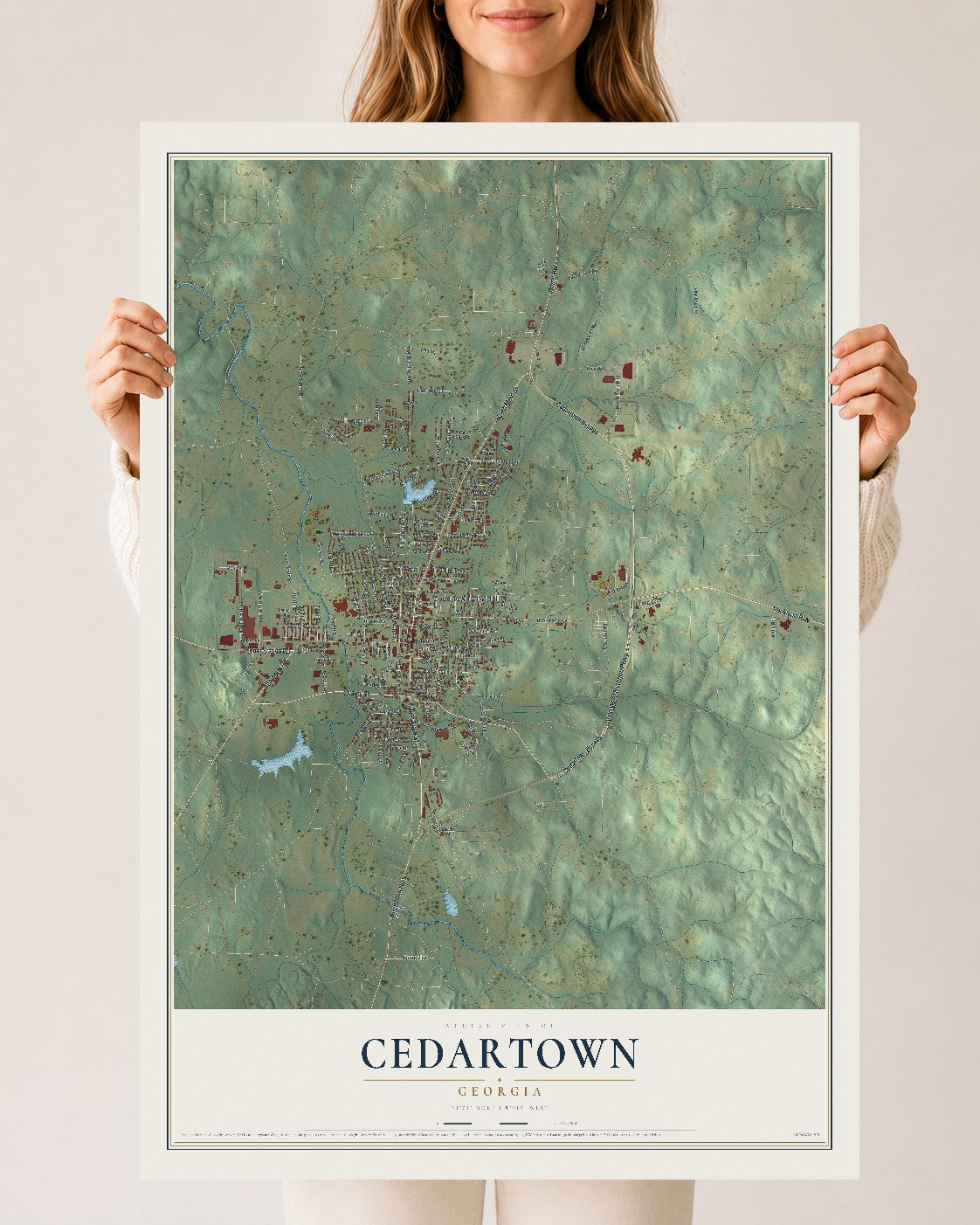 Cedartown, Georgia map print, 24" x 36" Archival Matte Print mockup
