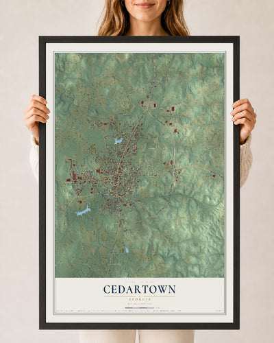 Cedartown, Georgia map print, 24" x 36" W/ Black Ayous Wood Frame mockup