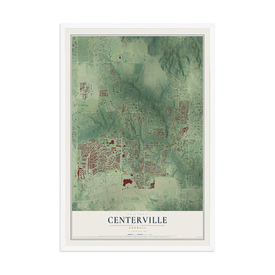 Centerville, Georgia map print, 12" x 18" W/ White Ayous Wood Frame mockup