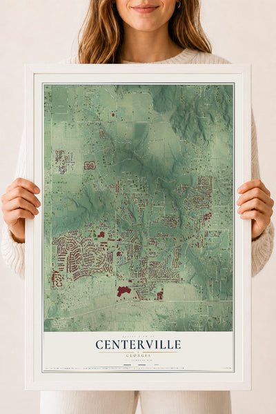 Centerville, Georgia map print, 18" x 24" W/ White Ayous Wood Frame mockup