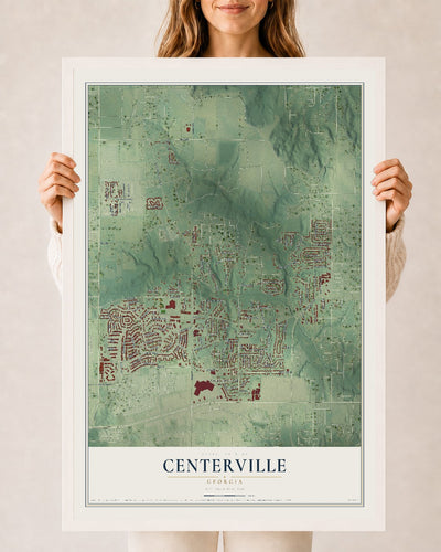 Centerville, Georgia map print, 24" x 36" W/ White Ayous Wood Frame mockup