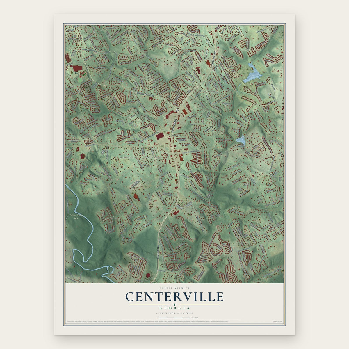Centerville, Gwinnett County, Georgia map print, the full design