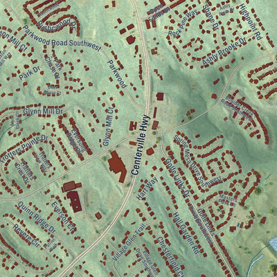 Close-up of the map of Centerville, Gwinnett County, Georgia print showing street and building detail