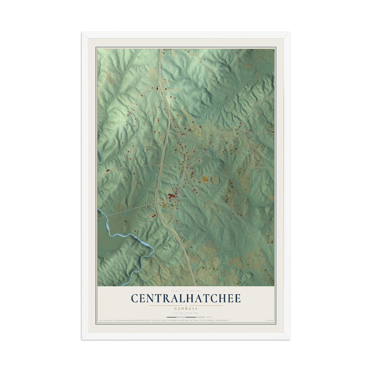 Centralhatchee, Georgia map print, 12" x 18" W/ White Ayous Wood Frame mockup
