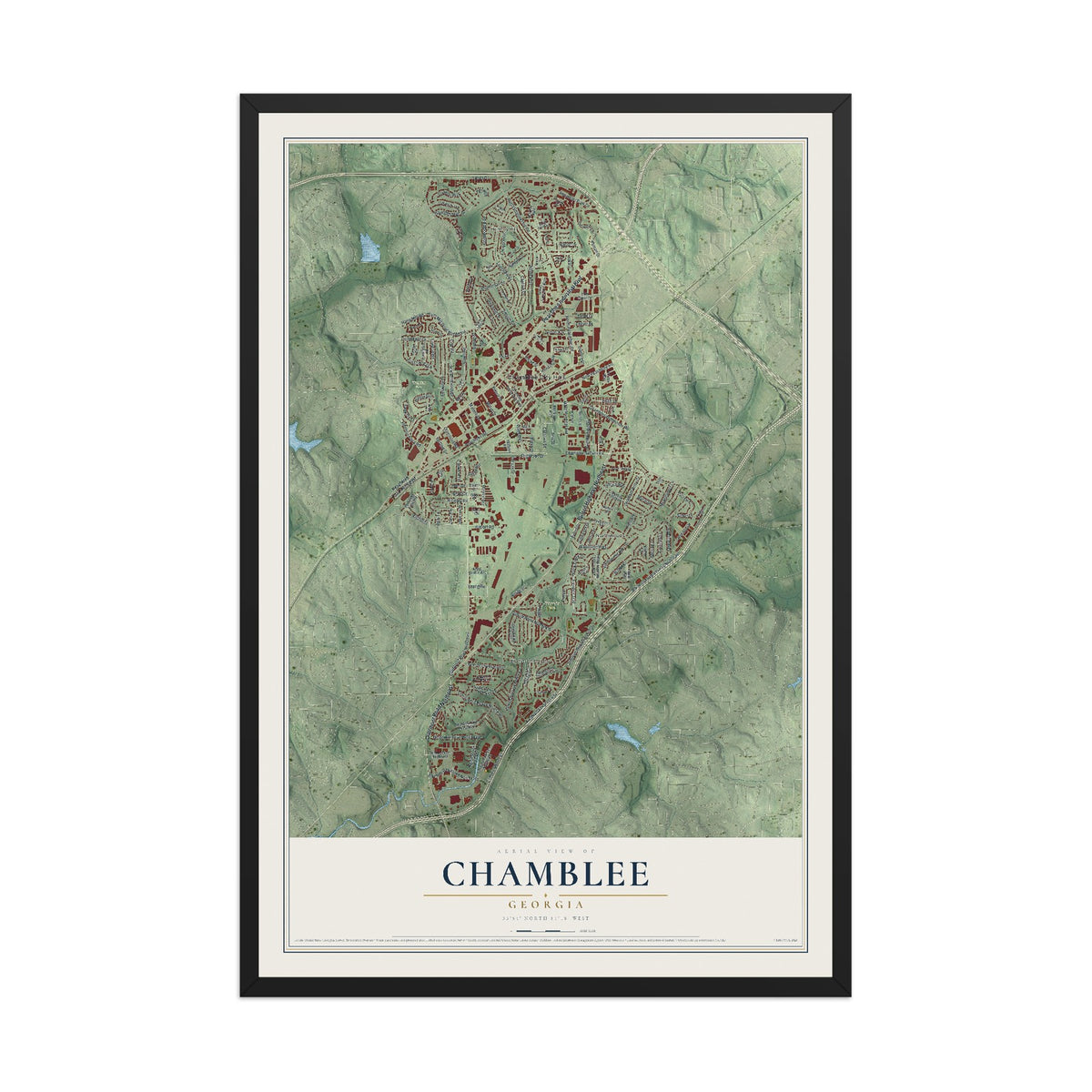 Chamblee, Georgia map print, 12" x 18" W/ Black Ayous Wood Frame mockup