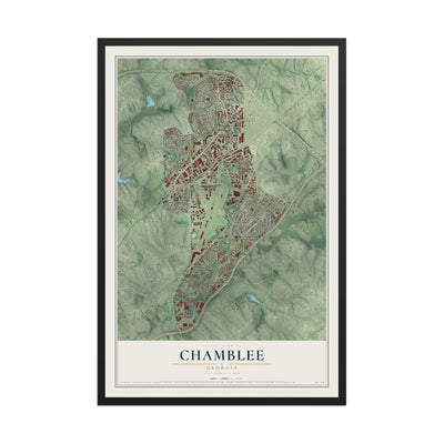 Chamblee, Georgia map print, 12" x 18" W/ Black Ayous Wood Frame mockup