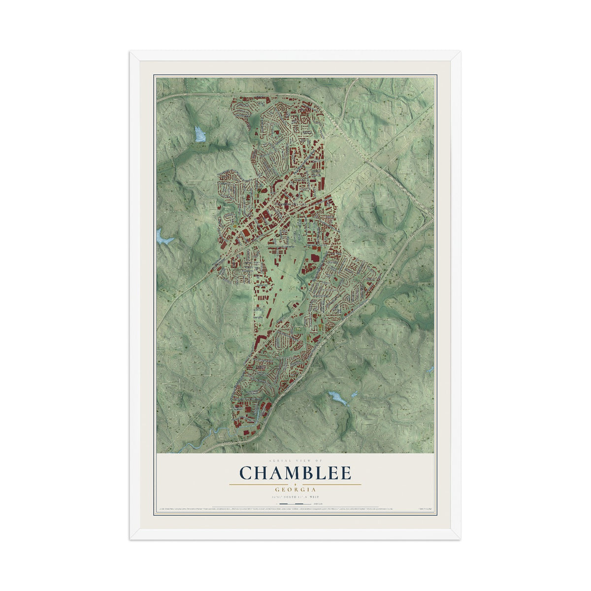 Chamblee, Georgia map print, 12" x 18" W/ White Ayous Wood Frame mockup