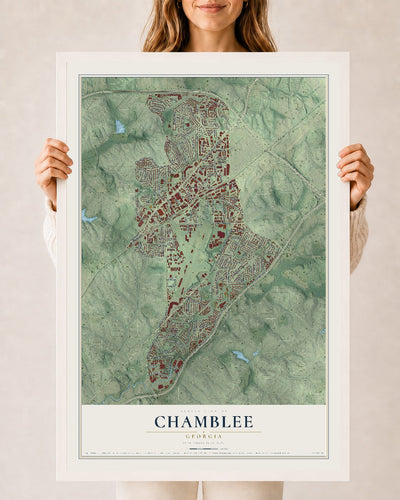 Chamblee, Georgia map print, 24" x 36" W/ White Ayous Wood Frame mockup