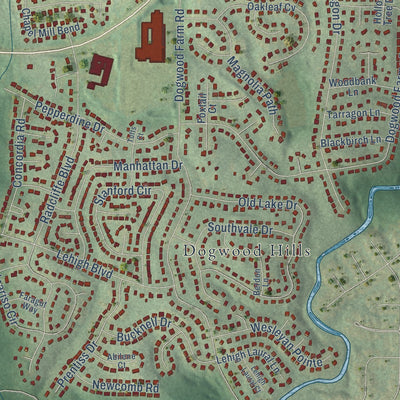 Close-up of the map of Chapel Hill, DeKalb County, Georgia print showing street and building detail