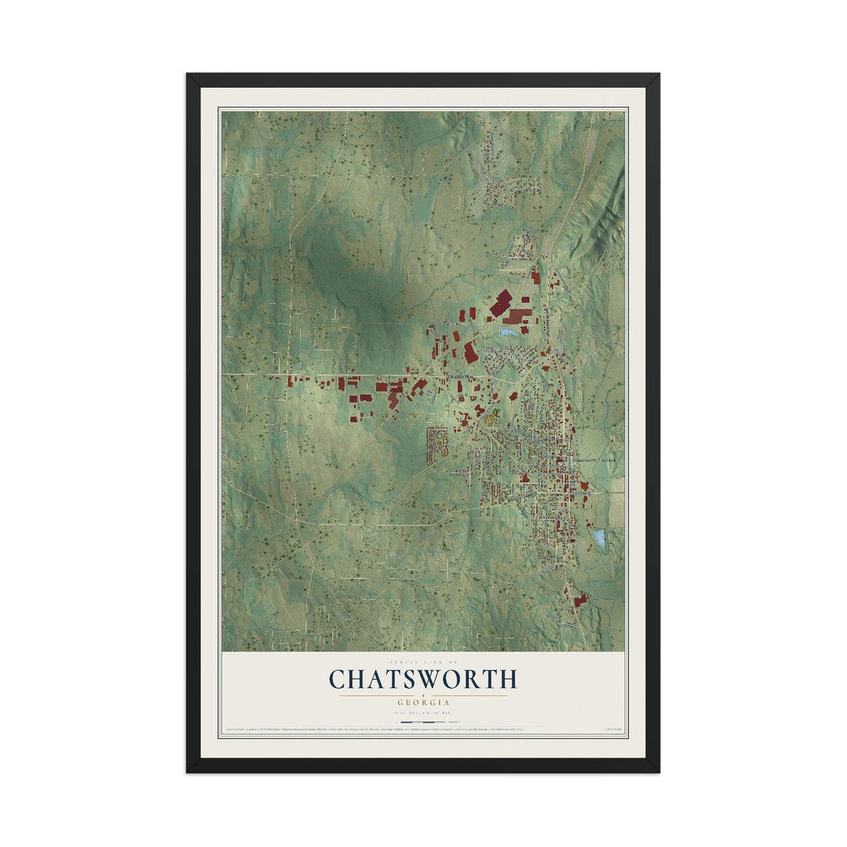 Chatsworth, Georgia map print, 12" x 18" W/ Black Ayous Wood Frame mockup