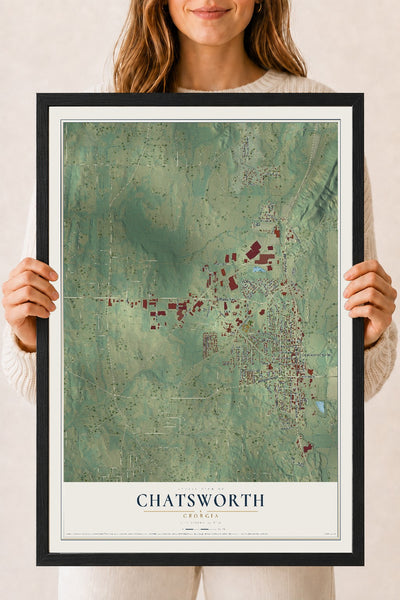 Chatsworth, Georgia map print, 18" x 24" W/ Black Ayous Wood Frame mockup