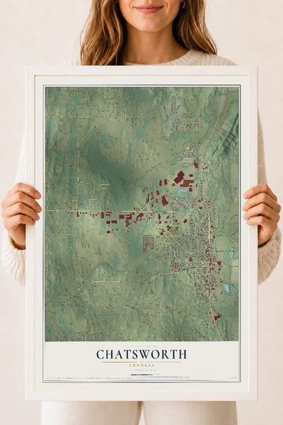 Chatsworth, Georgia map print, 18" x 24" W/ White Ayous Wood Frame mockup