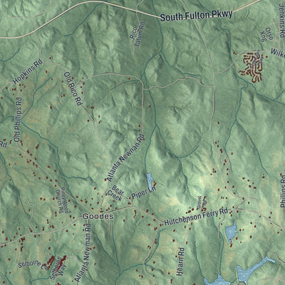 Close-up 2 of the Chattahoochee Hills, Georgia map artwork