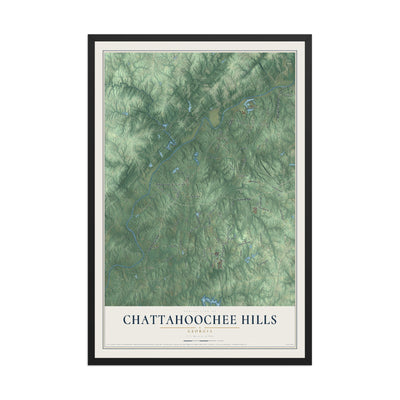 Chattahoochee Hills, Georgia map print, 12" x 18" W/ Black Ayous Wood Frame mockup