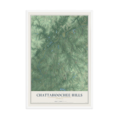 Chattahoochee Hills, Georgia map print, 12" x 18" W/ White Ayous Wood Frame mockup
