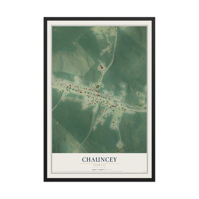 Chauncey, Georgia map print, 12" x 18" W/ Black Ayous Wood Frame mockup