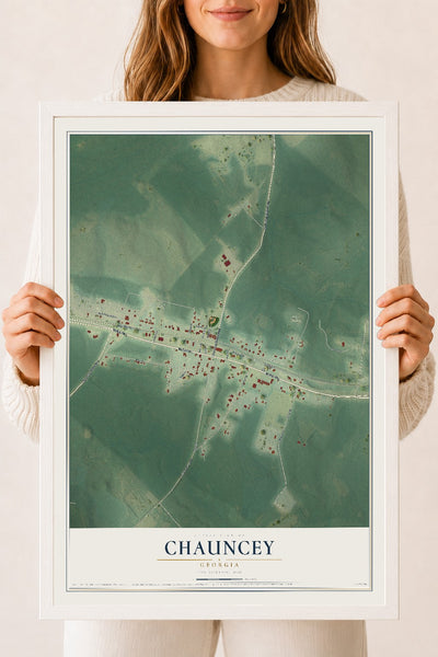 Chauncey, Georgia map print, 18" x 24" W/ White Ayous Wood Frame mockup