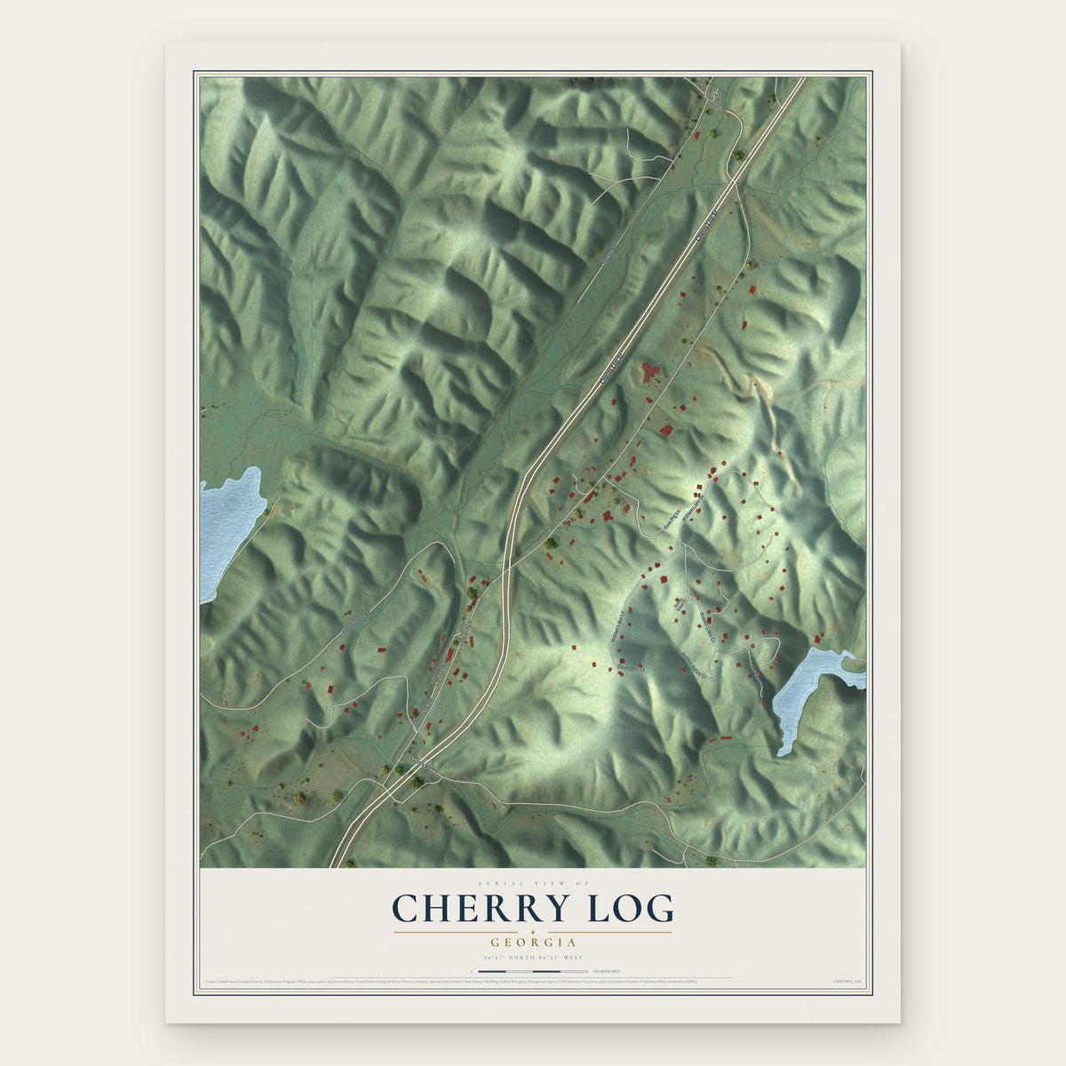 Cherry Log, Georgia map print, the full design