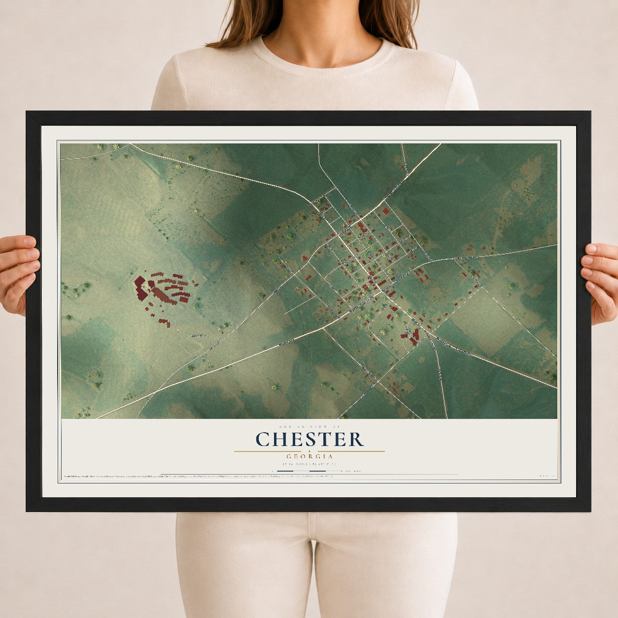 Chester, Georgia map print, 18" x 24" W/ Black Ayous Wood Frame mockup