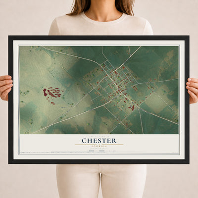 Chester, Georgia map print, 18" x 24" W/ Black Ayous Wood Frame mockup