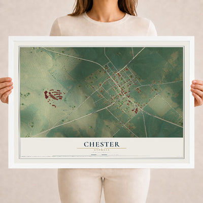 Chester, Georgia map print, 18" x 24" W/ White Ayous Wood Frame mockup
