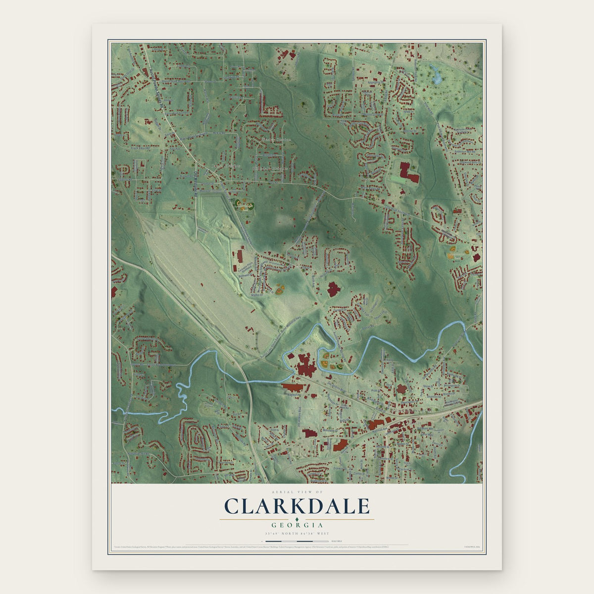 Clarkdale, Georgia map print, the full design