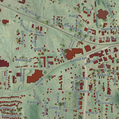 Close-up of the map of Clarkdale, Georgia print showing street and building detail