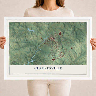 Clarkesville, Georgia map print, 18" x 24" W/ White Ayous Wood Frame mockup