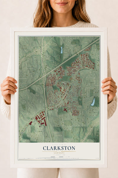 Clarkston, Georgia map print, 18" x 24" W/ White Ayous Wood Frame mockup