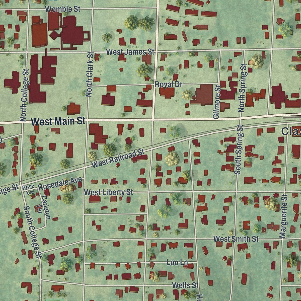 Close-up 1 of the Claxton, Georgia map artwork
