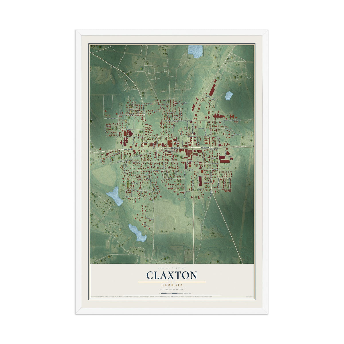 Claxton, Georgia map print, 12" x 18" W/ White Ayous Wood Frame mockup
