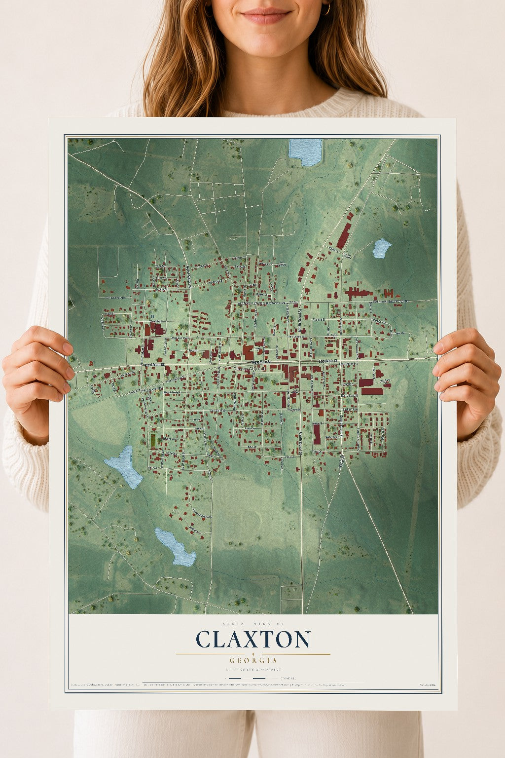 Claxton, Georgia map print, 18" x 24" Archival Matte Print mockup
