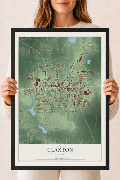 Claxton, Georgia map print, 18" x 24" W/ Black Ayous Wood Frame mockup