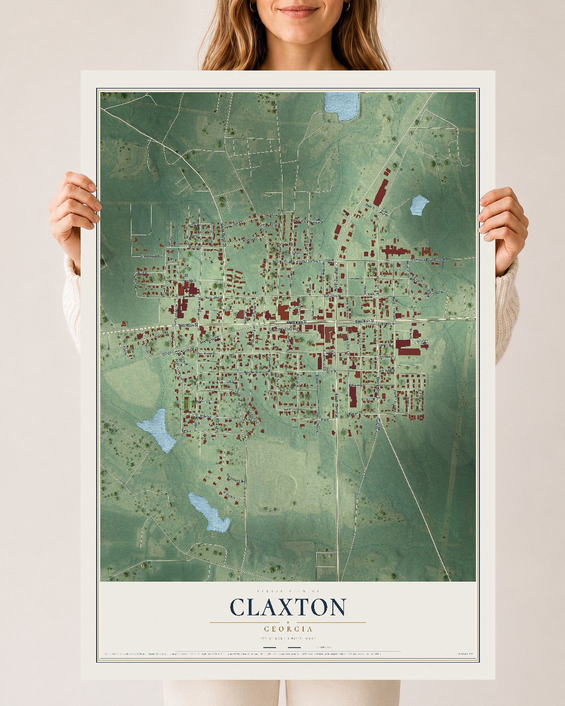 Claxton, Georgia map print, 24" x 36" Archival Matte Print mockup