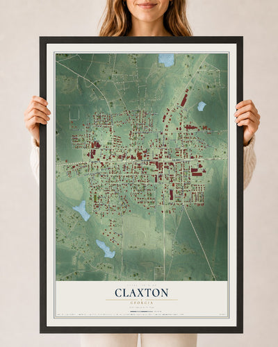 Claxton, Georgia map print, 24" x 36" W/ Black Ayous Wood Frame mockup