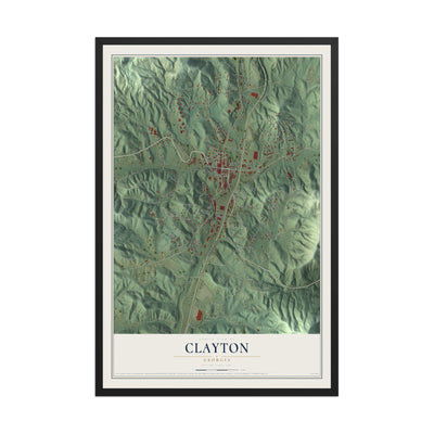 Clayton, Georgia map print, 12" x 18" W/ Black Ayous Wood Frame mockup
